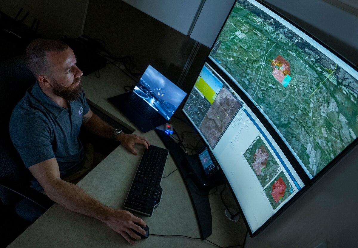 AFWERX and the Air Force Research Laboratory’s Information Directorate have installed an Uncrewed Aircraft System Traffic Management (UTM) at Eglin Air Force Base, Florida. Equipping Eglin’s Duke Field with the Collaborative Low-Altitude UAS Integration Effort (CLUE) is the next step in AFWERX verifying that current air traffic management systems can ensure complete safety as drones and electric vertical takeoff and landing (eVTOL) aircraft take flight. (U.S. Air Force photo by Samuel King Jr.)