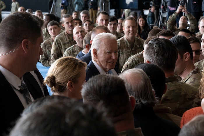 U.S. President Joe Biden speaks to more than 1,000 service members to commemorate the 22nd anniversary of the terrorist attacks of 9/11 during a remembrance ceremony at Joint Base Elmendorf-Richardson, Alaska, Sept. 11, 2023