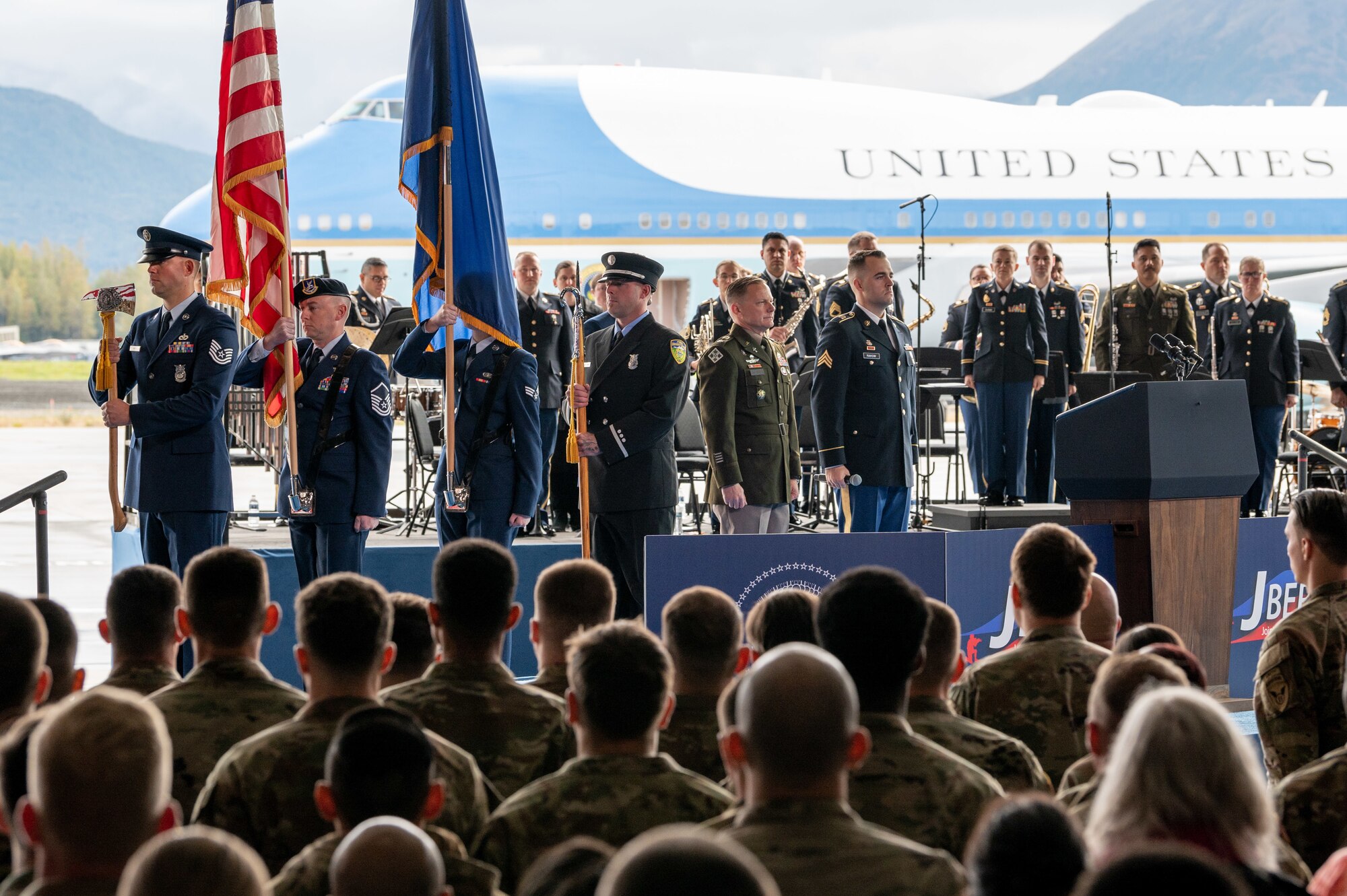 U.S. President Joe Biden speaks to more than 1,000 service members to commemorate the 22nd anniversary of the terrorist attacks of 9/11 during a remembrance ceremony at Joint Base Elmendorf-Richardson, Alaska, Sept. 11, 2023