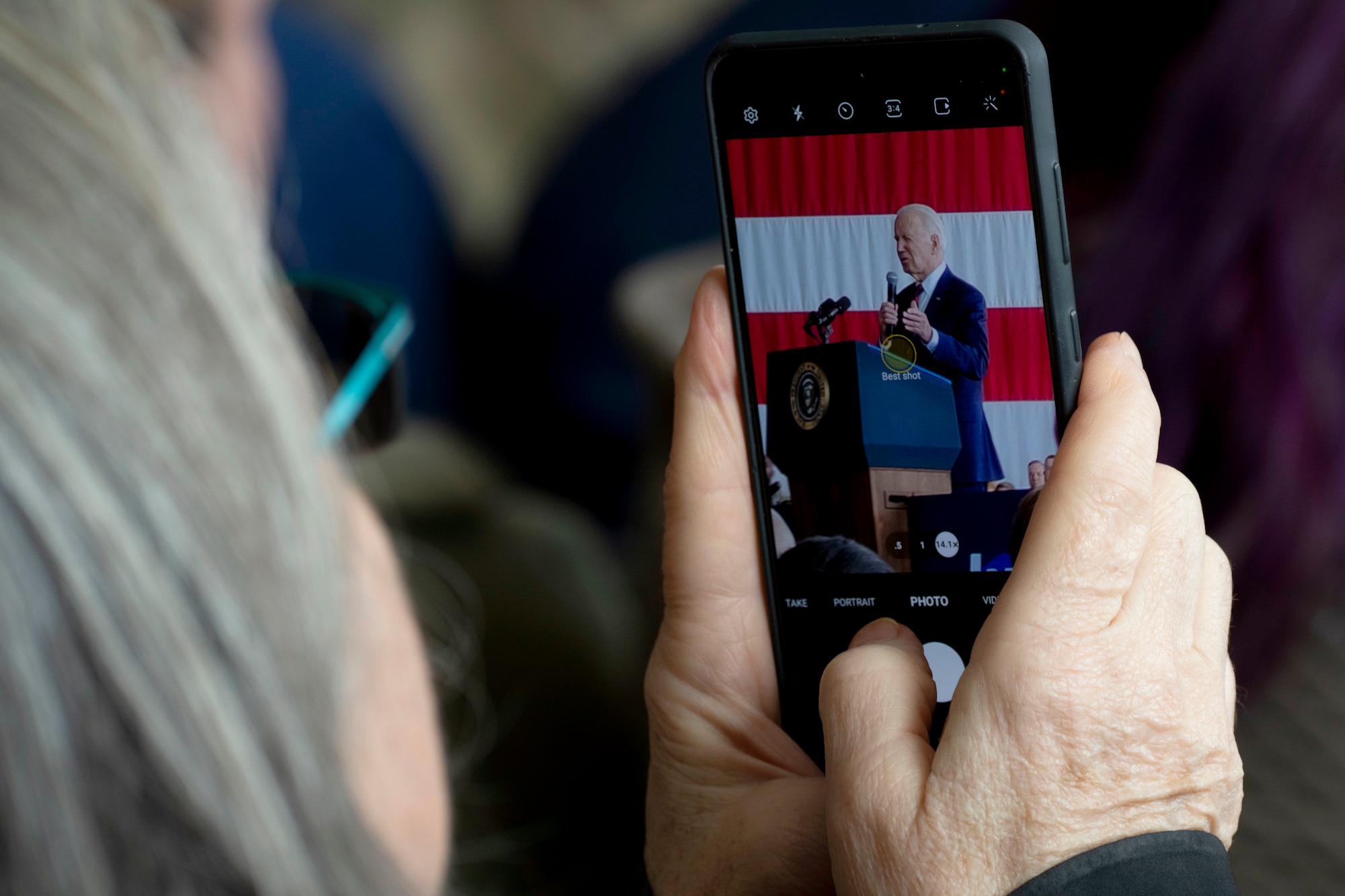 U.S. President Joe Biden speaks to more than 1,000 service members to commemorate the 22nd anniversary of the terrorist attacks of 9/11 during a remembrance ceremony at Joint Base Elmendorf-Richardson, Alaska, Sept. 11, 2023