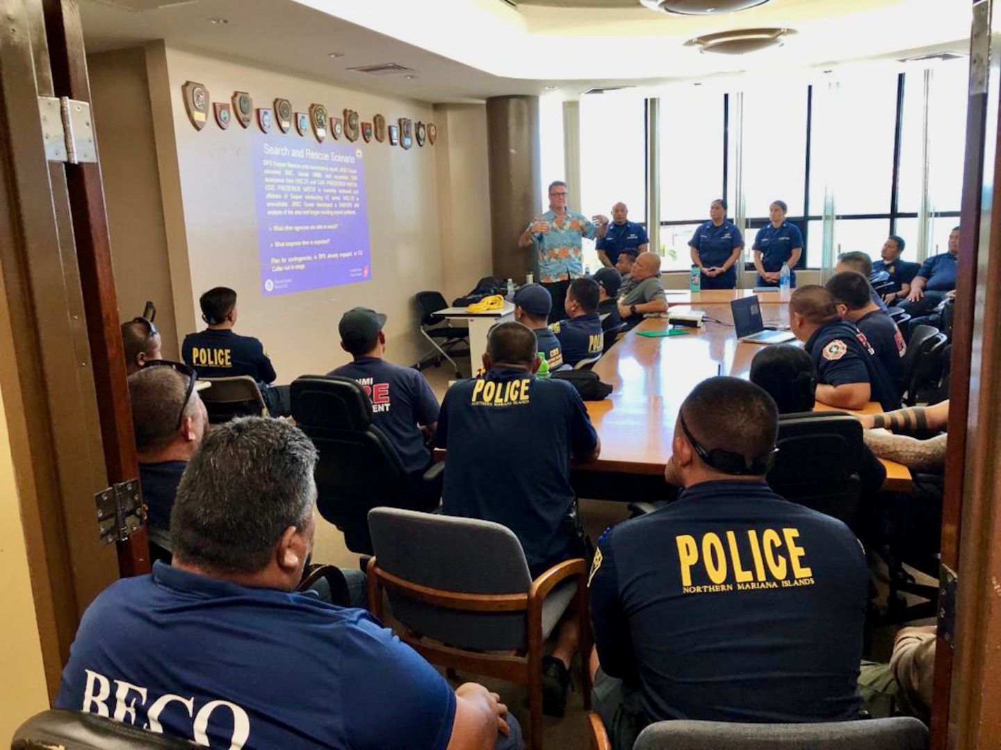 U.S. Coast Guard Forces Micronesia/Sector Guam and Station Apra Harbor personnel team up with seven local CNMI departments to conduct a comprehensive Search and Rescue Exercise off the coast of Saipan near Managaha Island on Sept. 7 and 8, 2023. Building upon the foundations of a 2022 SAREX, this two-day event showcased interagency coordination, expertise, and invaluable training that are critical for the success of real-world search and rescue operations. The event involved more than 40 participants from various agencies, including the Department of Public Safety, Department of Fire and Emergency Management Services, Customs and Biosecurity, CPA Port Police, and several environmental quality departments. It commenced with a simulated 911 call reporting a vessel on fire a few nautical miles off the coast. Within an hour, six boats carrying over 30 rescue personnel were underway, implementing the search pattern lessons the Coast Guard team provided the previous day.