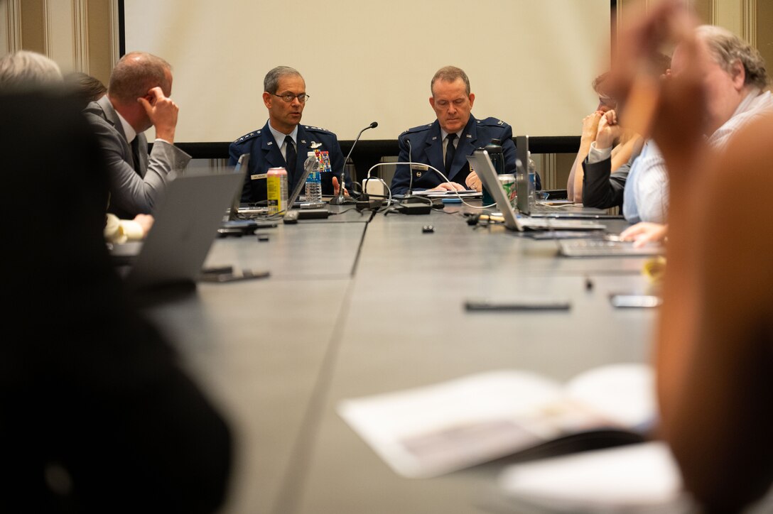 Gen. Ken Wilsbach, Pacific Air Forces commander, unveils “PACAF Strategy 2030: Evolving Airpower” during a media briefing at the Air and Space Forces Association’s Air, Space and Cyber Conference in National Harbor, Maryland, Sept. 11, 2023. Leadership developed the PACAF Strategy 2030 to provide Airmen with strategic priorities to defend the homeland, deter aggression, and reinforce Allies and partners in the complex and ever-changing Indo-Pacific strategic environment. (U.S. Air Force photo by Master Sgt. Gena Armstrong)