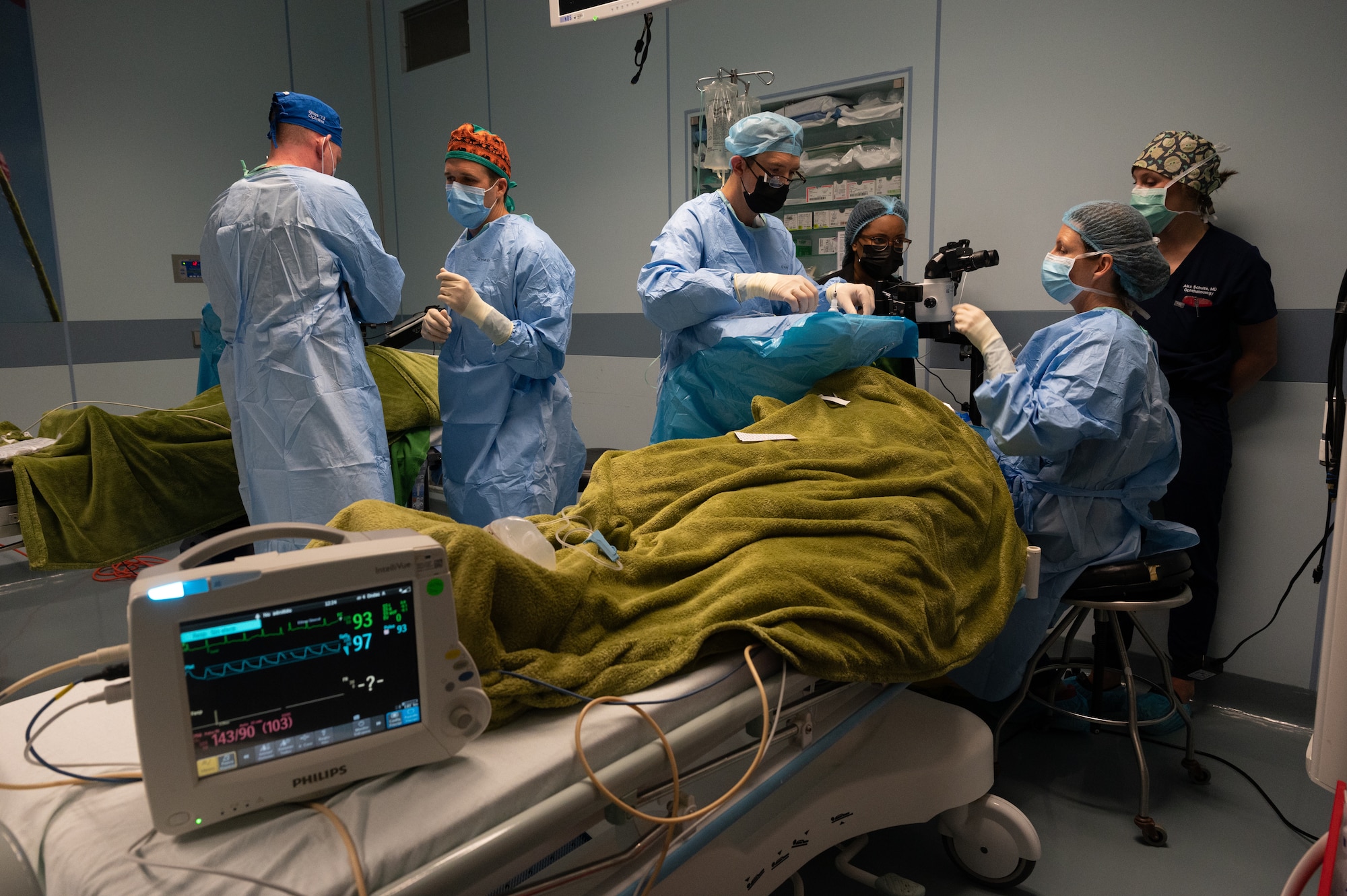 A team of military ophthalmologists discuss surgical approach of manual small incision cataract surgery during a training mission to Regional Hospital Dr. Luis "Chicho" Fabrega in Santiago de Veraguas, Panama, as part of a three-week mission that occurred on July 17, 2023.