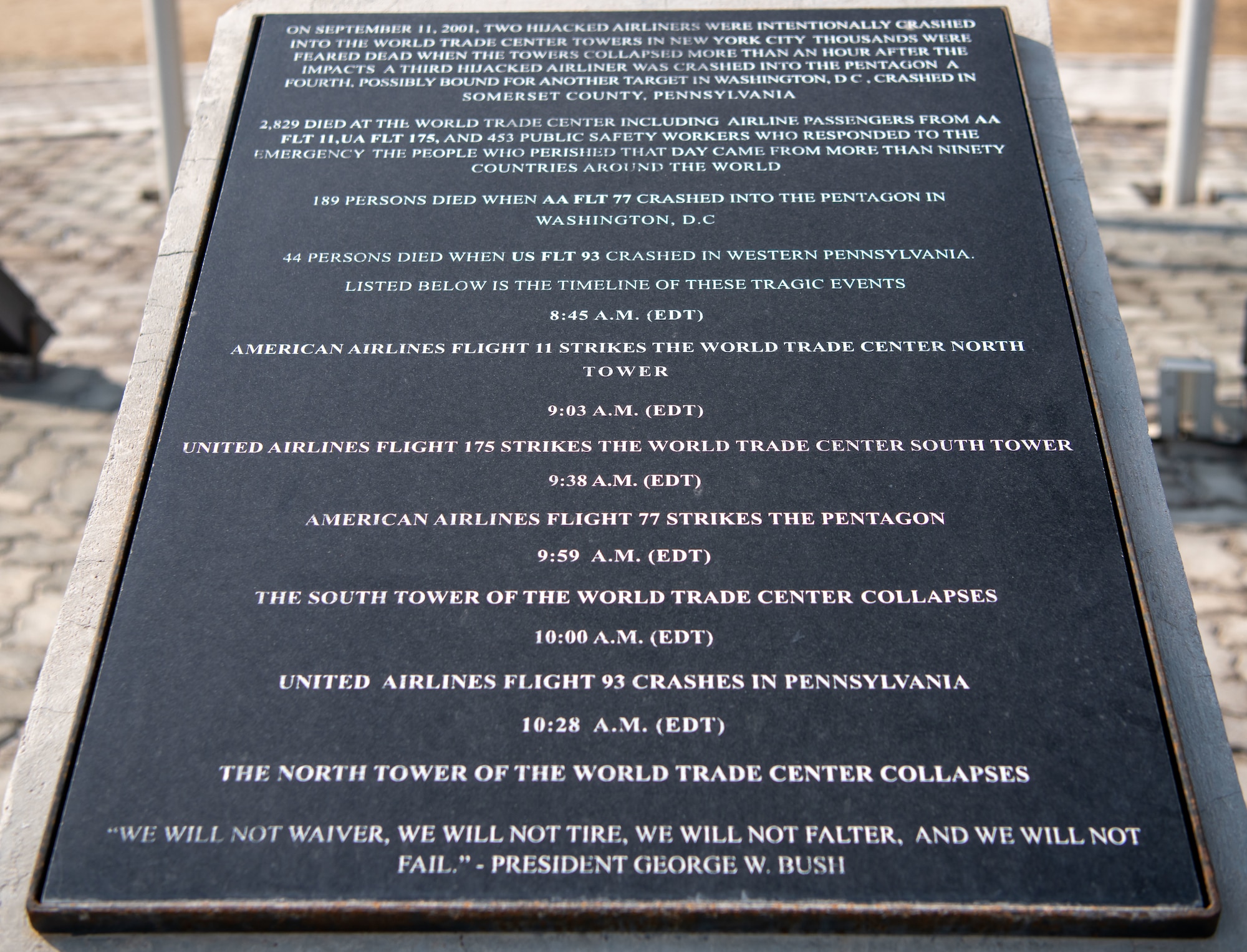 A photo of a 9/11 memorial plaque.