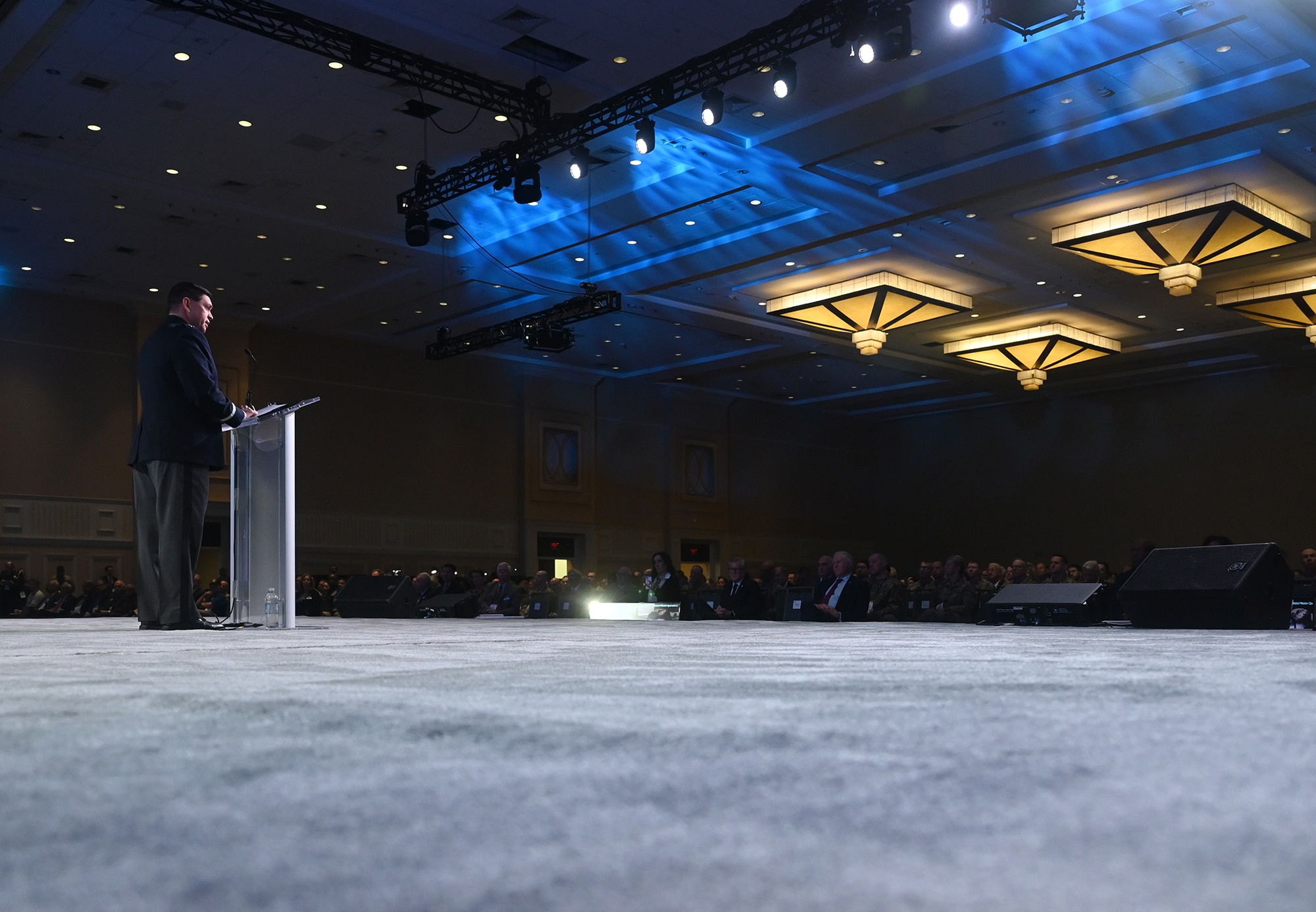 Chief of Space Operations Gen. Chance Saltzman delivers a keynote address at the Air and Space Forces Association’s Air, Space and Cyber Conference in National Harbor, Md., Sept 12, 2023. (U.S. Air Force photo by Andy Morataya)