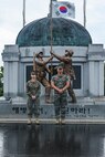 U.S. Marine Corps Sgt. Sophia Green and Republic of Korea Marine Cpl.l Andrew Kim pose for a photo in front of the flagpole and monument at Camp Baran, Republic of Korea Marine Corps Headquarters, during Exercise Ulchi Freedom Shield 23. Green, a San Diego, Calif., native served as the Camp Commandant for UFS 23. Kim, a Daegu, South Korea native, served as a translator on the watch floor of the operations center during UFS 23. Ulchi Freedom Shield is an annual exercise designed to strengthen the combined defense posture and Alliance response capabilities based on scenarios that reflect diverse threats within the security environment. This creates an opportunity for ROK and III MEF Marines to train together while conducting the live, virtual, and constructive exercise events that reaffirming the U.S.’s ironclad commitment to the defense of the ROK. (U.S. Marine Corps photo by Maj. Gabriel Adibe)
