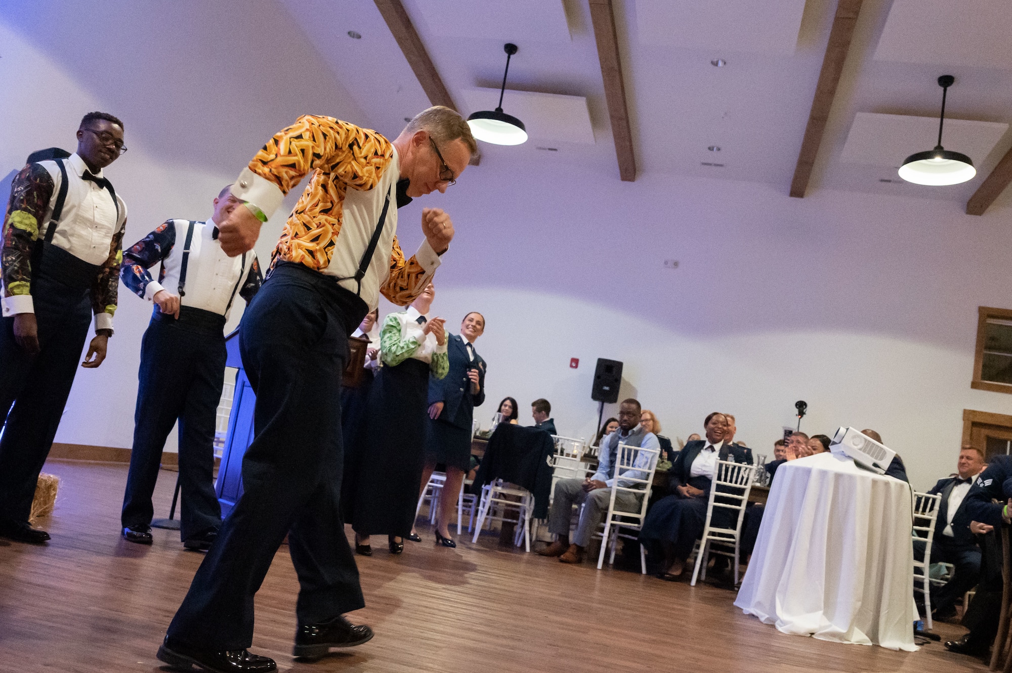 Col. Kenneth Weiner, 436th Operations Group commander, dances during the 76th Air Force Ball in Dover, Delaware, Sept. 8, 2023. The Dover AFB Air Force Ball celebrated the 76th anniversary of the U.S. Air Force. (U.S. Air Force photo by Airman 1st Class Dieondiere Jefferies)