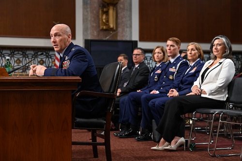 Air Force Vice Chief of Staff Gen. David W. Allvin testifies before the Senate Armed Services Committee on Capitol Hill for his nomination to be the next Air Force chief of staff, in Washington, D.C., Sept. 12, 2023. (U.S. Air Force photo by Eric Dietrich)