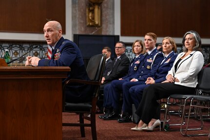 Air Force Vice Chief of Staff Gen. David W. Allvin testifies before the Senate Armed Services Committee on Capitol Hill for his nomination to be the next Air Force chief of staff, in Washington, D.C., Sept. 12, 2023. (U.S. Air Force photo by Eric Dietrich)