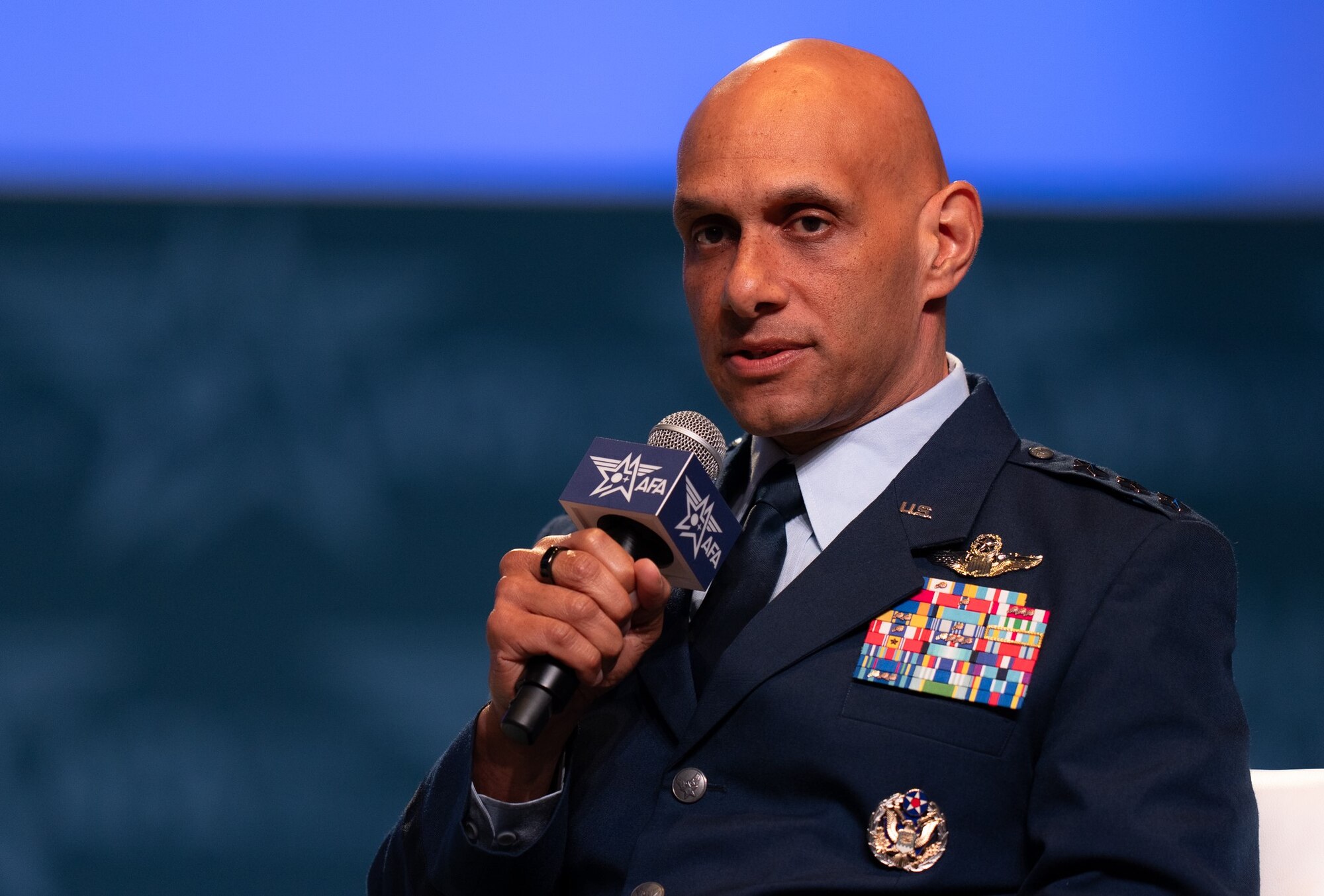 Lt. Gen. Robinson speaks into microphone