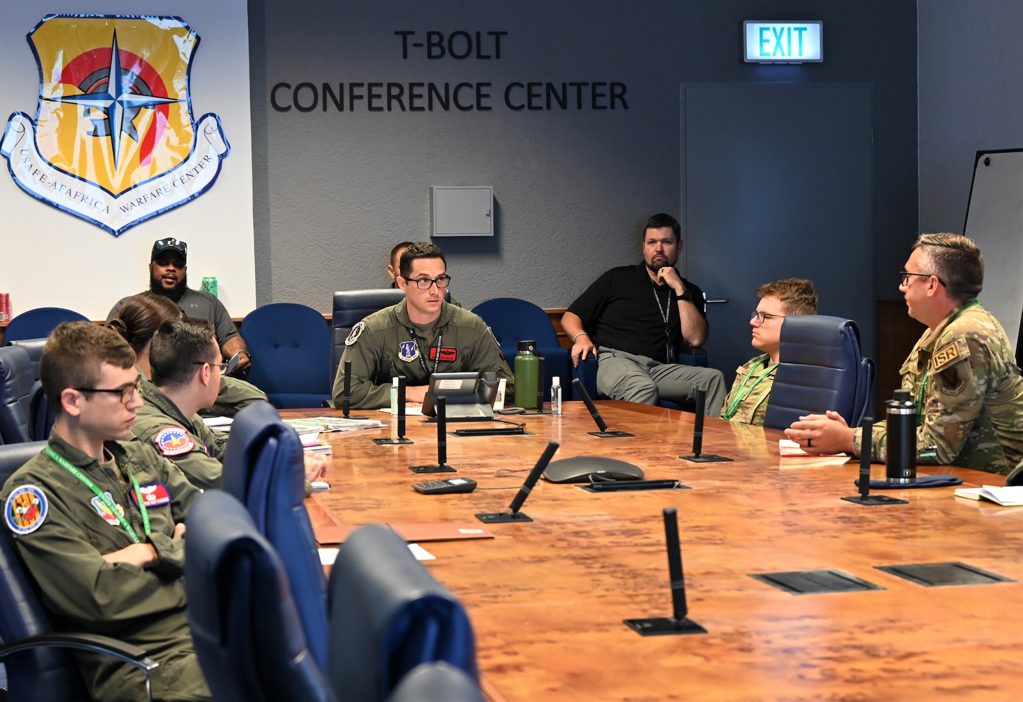 U.S. Air Force Maj. Benjamin Soltis, 5th Combat Training Squadron's Deputy Exercise Director, instructs the primary training audience on the MQ-9 Reaper Aircrew and Intelligence training expectations and mission at Einsiedlerhof Air Station, Germany, July 25, 2023.