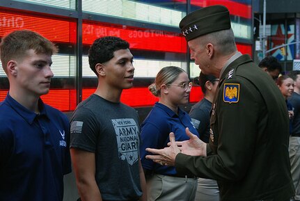 Army General Dan Hokanson, Chief of the National Guard Carlos Lindo, following his administering oaths of service in Times Square, New York City as part of the National Guard's 9/11 remembrance and commitment to service, September 11, 2023.