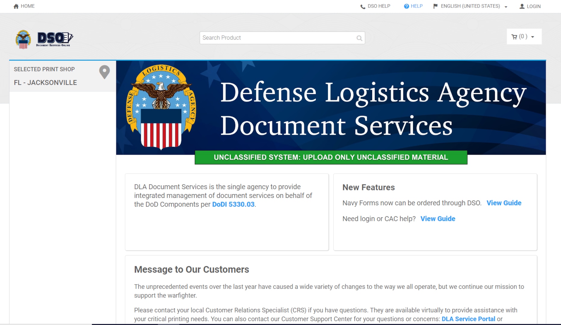 screenshot of DSO homepage