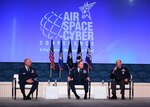 Maj. Gen. Douglas A. Schiess, Combined Force Space Component Command commander and Space Operations Command vice commander, answers a question during a panel at the Air and Space Forces Association's Air Space and Cyber Conference in National Harbor, M.D. September 12, 2023. (U.S. Air Force photo by Tech. Sgt. Stephanie Serrano)