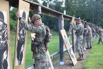 U.S. Soldiers and Airmen, assigned to the Pennsylvania, New Jersey, Delaware, Maryland, West Virginia, Virginia and the District of Columbia National Guards, participate in the Marksmanship Advisory Council’s Region II Marksmanship Sustainment Exercise at Fort Indiantown Gap, Aug. 25, 2023.