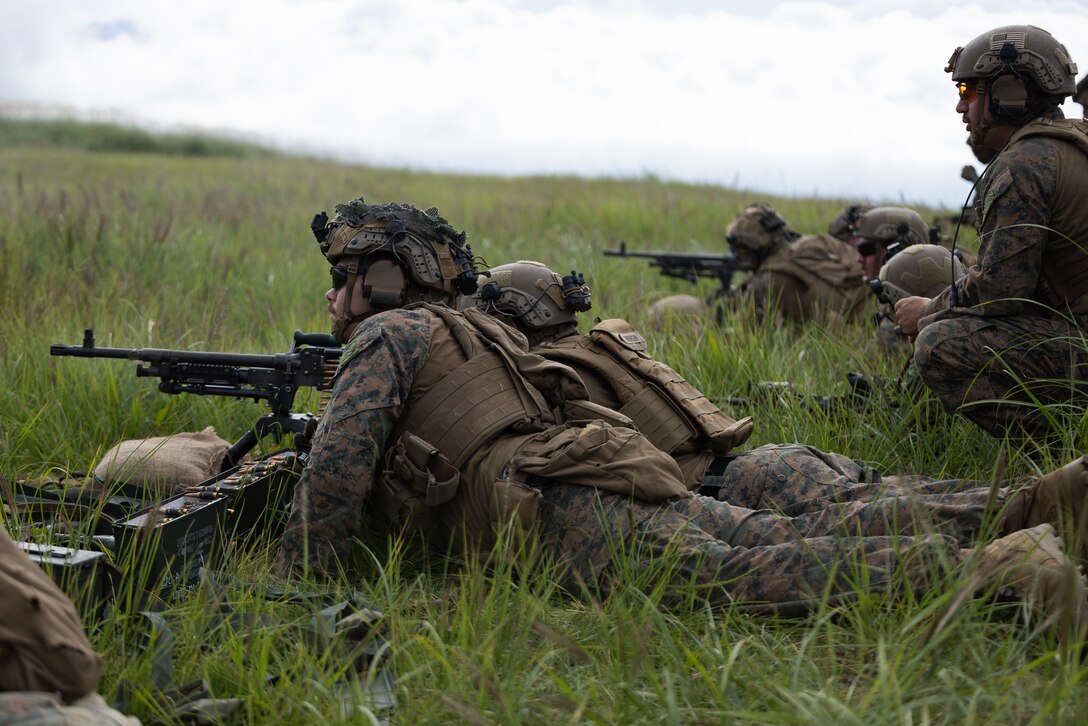 U.S. Marines fire M240B machine guns during a live-fire squad attack as part of Fuji Viper 23.3 at Combined Arms Training Center Camp Fuji, Japan, Sep. 6, 2023. Fuji Viper is an annual exercise that enables Marines operating in Japan the opportunity to conduct combined arms live-fire training and maintain operational readiness, tactical proficiency, and lethality within the first island chain. 3d Battalion, 5th Marines is currently forward deployed in the Indo-Pacific under 4th Marines, 3d Marine Division as part of the Unit Deployment Program.