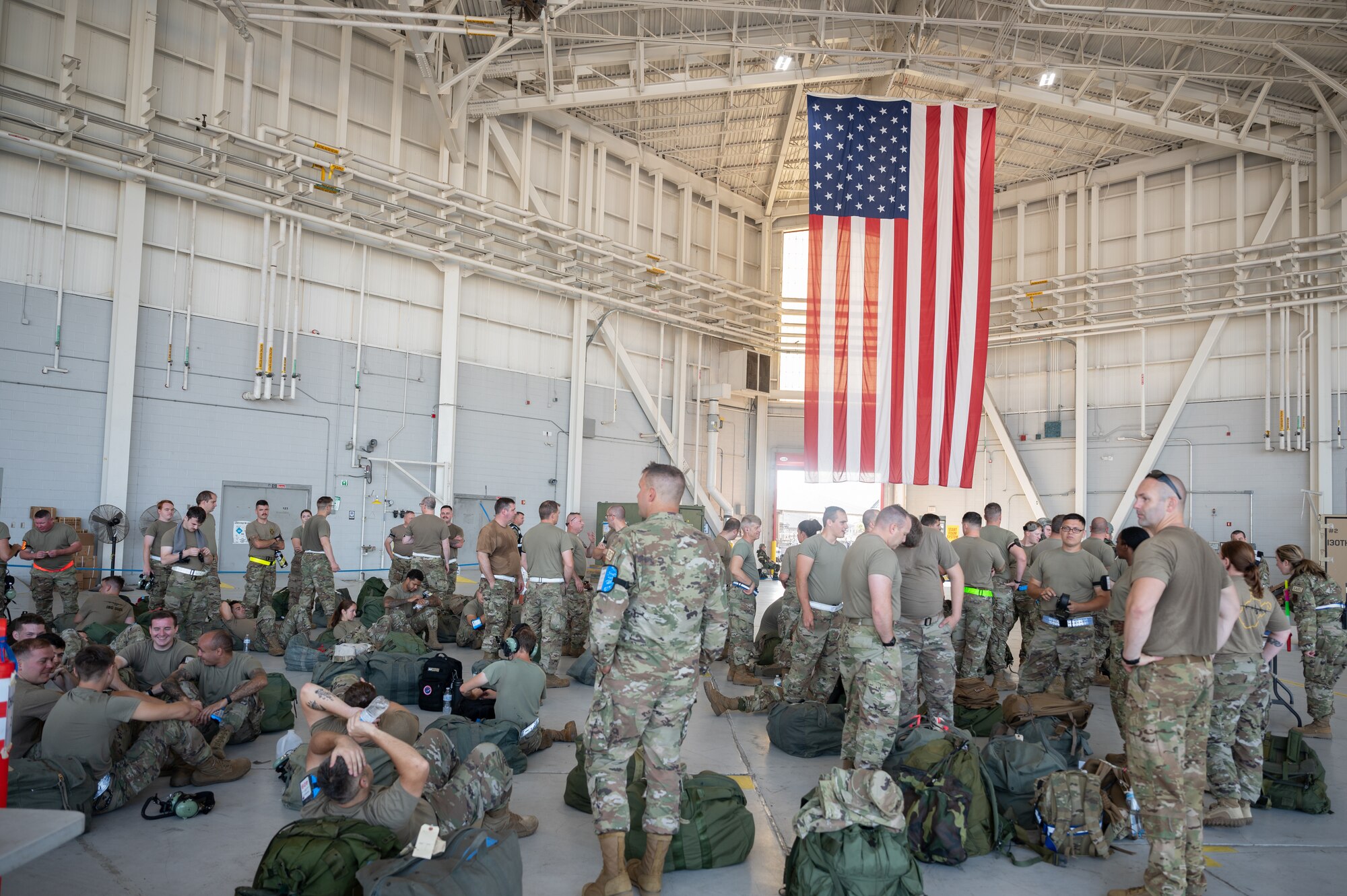 Members of the 130th Airlift Wing execute a Limited FLUSH plan as a part of Fly Away Readiness Exercise Validation (FLARE-V) at Gulfport Combat Readiness Training Center (CRTC), Miss. on Sept. 9, 2023. FLARE-V 2023 is a Commander Directed Readiness Exercise designed to inform commanders of their units’ ability to Generate-Employ-Sustain combat capability across the spectrum of warfare. (U.S. Air National Guard photo by Airman 1st Class Kaden Salmons)