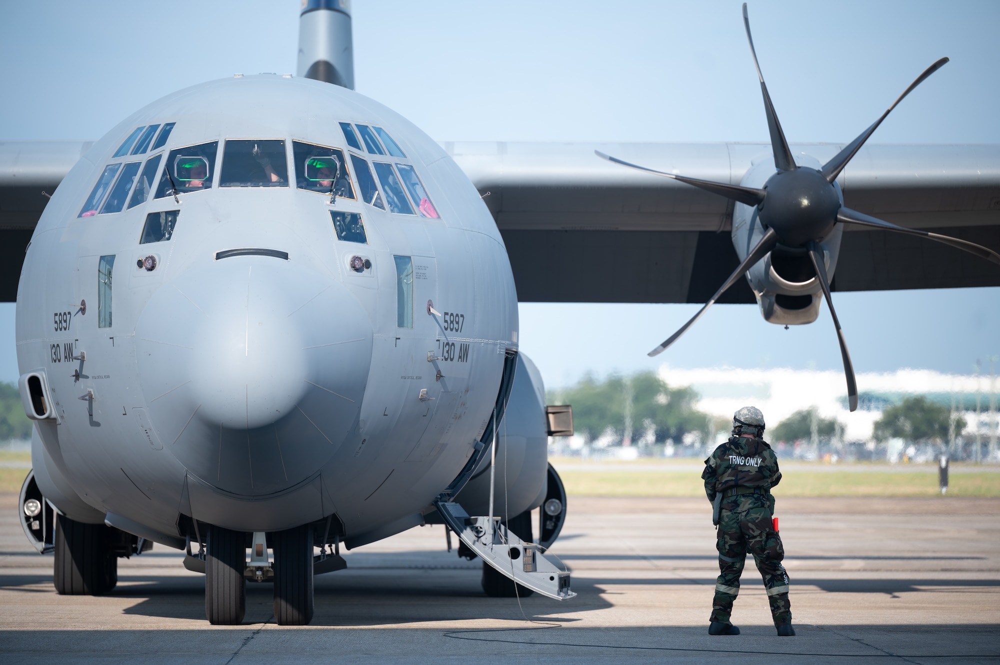 Members of the 130th Airlift Wing execute a Limited FLUSH plan as a part of Fly Away Readiness Exercise Validation (FLARE-V) at Gulfport Combat Readiness Training Center (CRTC), Miss. on Sept. 9, 2023. FLARE-V 2023 is a Commander Directed Readiness Exercise designed to inform commanders of their units’ ability to Generate-Employ-Sustain combat capability across the spectrum of warfare. (U.S. Air National Guard photo by Airman 1st Class Kaden Salmons)