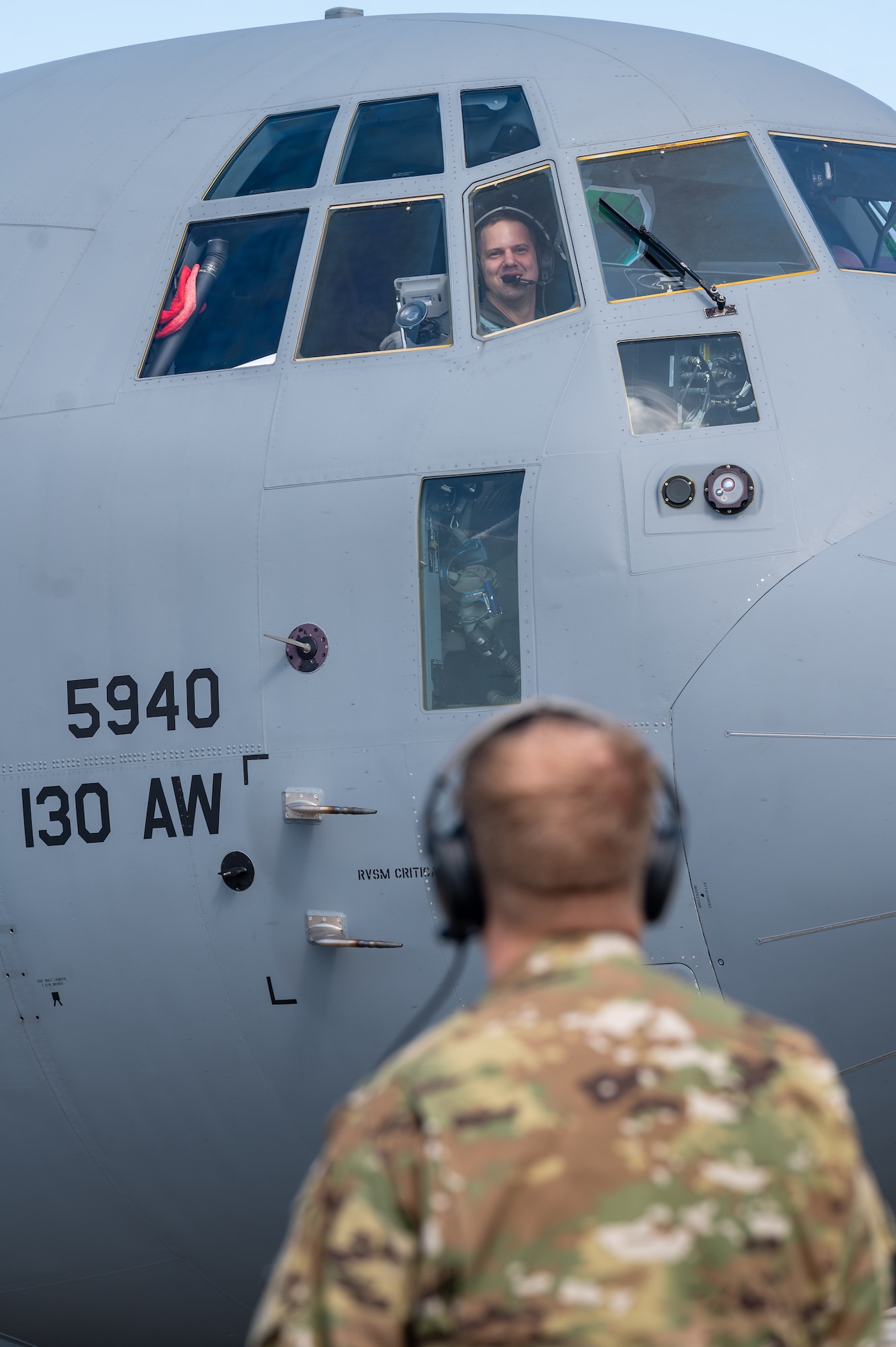 U.S. Air Force Capt. Zachery Cox, a pilot assigned to the 130th Airlift Wing, does final checks prior to takeoff during the Fly Away Readiness Exercise Validation (FLARE-V) 2023, Sept. 8, 2023, at Gulfport Combat Readiness Training Center (CRTC), Gulfport, Miss. This year FLARE-V was an exercise centered around the Agile Combat Employment (ACE) concept, which utilizes multi-capable Airmen to maintain, refuel and recover aircraft and ensure they are ready to deploy rapidly. (U.S. Air National Guard photo by 2nd Lt. De-Juan Haley)