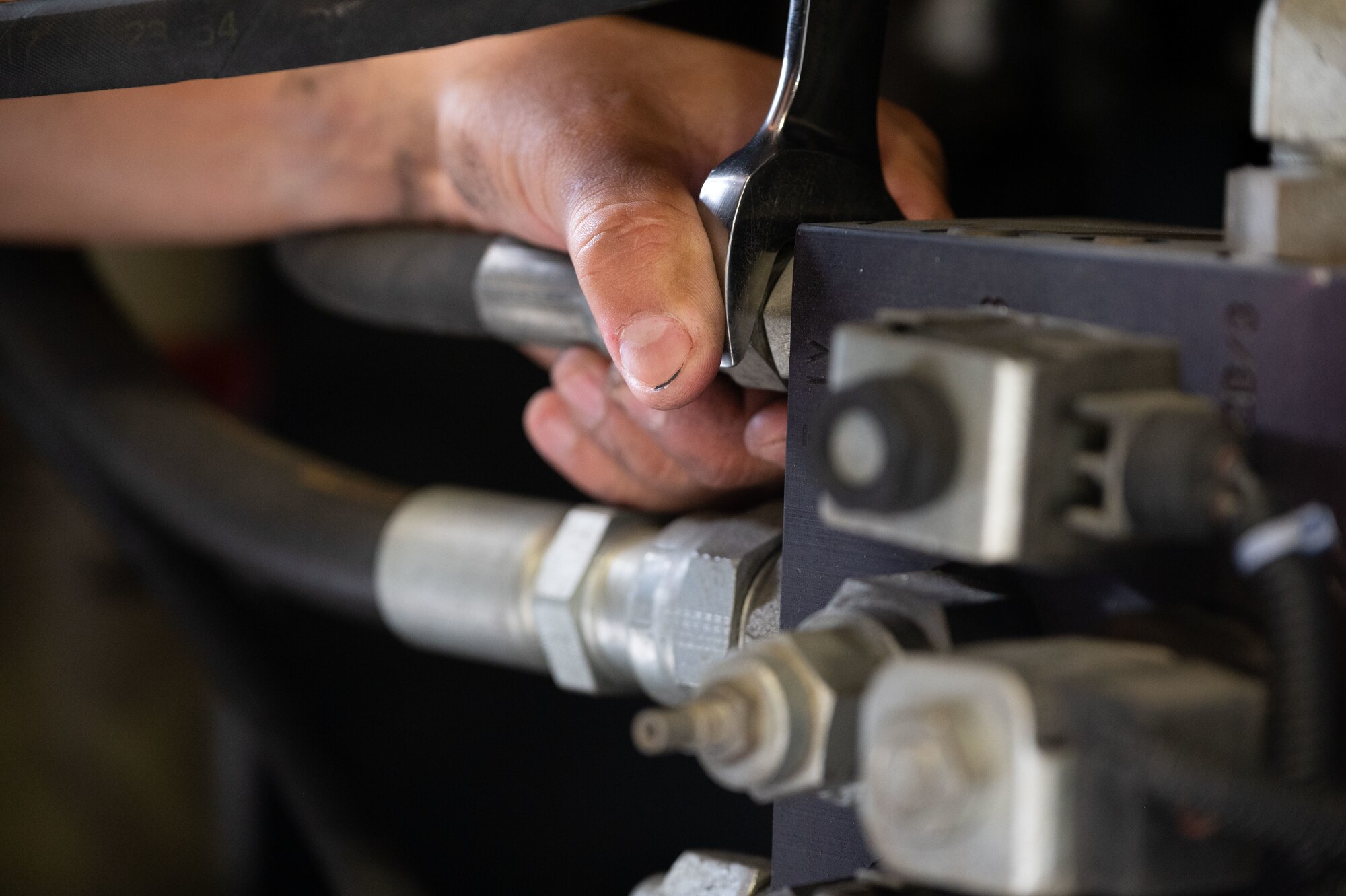 Airman 1st Class Antonio De Paula Jr., 436th Logistics Readiness Squadron vehicle management apprentice, repairs an extended reach deicer at Dover Air Force Base, Delaware, Aug. 30, 2023. During the 436th LRS vehicle maintenance shop’s summer rebuild, each vehicle underwent an extensive, multipoint inspection that determined which repairs were required to ensure the vehicles are prepared for the winter season. (U.S. Air Force photo by Airman 1st Class Dieondiere Jefferies)