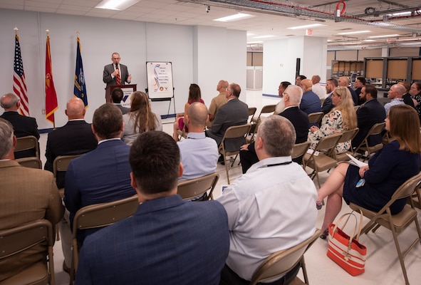 Naval Information Warfare Center (NIWC) Atlantic leaders held a ribbon-cutting ceremony on Sept. 7 in Stafford, Virginia, to officially open the doors of its new facility located minutes from Marine Corps Base Quantico. The NIWC Atlantic Quantico Site will be a key annex of the command’s Expeditionary Warfare Department, which has a long history of supporting the Marine Corps with information warfare solutions. Distinguished visitors from the U.S. Marine Corps attended, including Dr. Todd Calhoun, Marine Corps Systems Command executive director.