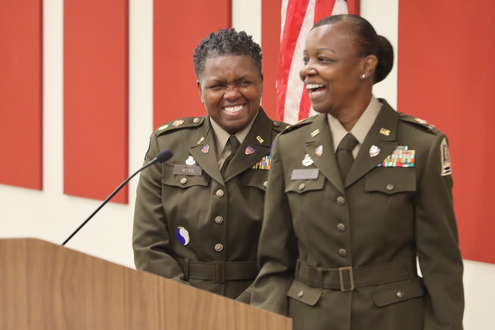 Djuana L. Goodwin is promoted to chief warrant officer 5 May 18, 2023, at the Virginia National Guard Sgt. Bob Slaughter Headquarters at Defense Supply Center Richmond, Virginia. Maj. Gen. Timothy P. Williams, the Adjutant General of Virginia, presided over the ceremony and administered the oath of office to Goodwin. Williams was joined by Brig. Gen. James W. Ring, the VNG Director of the Joint Staff, to pin on the new rank. Goodwin was the first Black woman promoted to warrant officer 1 in the VNG in 2001, and she is the first Black woman to be promoted to chief warrant officer 5. (U.S. National Guard photo by Cotton Puryear)