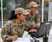 Joint Task Force-Red Hill (JTF-RH) Access Control Point (ACP) team member, U.S. Air National Guard Senior Airman Ethan Nopuente, ensures accountability of personnel at the Red Hill Bulk Fuel Storage Facility (RHBFSF) ACP, Halawa, Hawaii, Sept. 12, 2023.