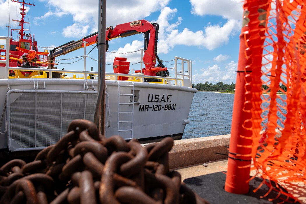 Stern of missile retriever boat.