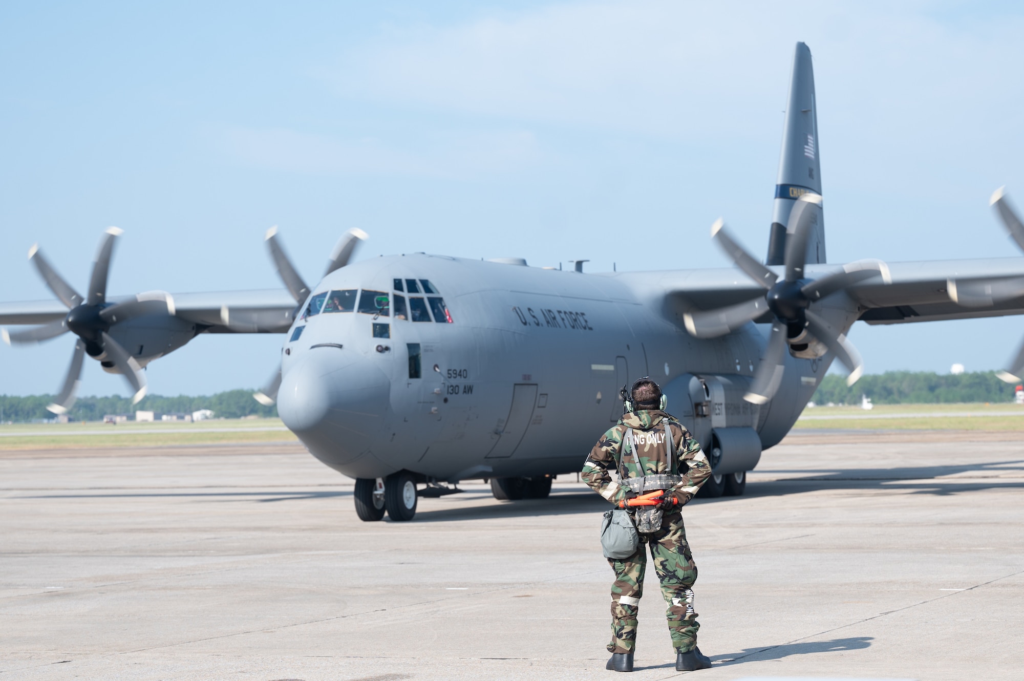 Members of the 130th Airlift Wing execute a Limited FLUSH plan as a part of Fly Away Readiness Exercise Validation (FLARE-V) at Gulfport Combat Readiness Training Center (CRTC), Miss. on Sept. 9, 2023. FLARE-V 2023 is a Commander Directed Readiness Exercise designed to inform commanders of their units’ ability to Generate-Employ-Sustain combat capability across the spectrum of warfare. (U.S. Air National Guard photo by Airman 1st Class Kaden Salmons)