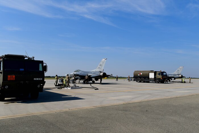 F-16 Fighting Falcons from the 510th Fighter Squadron, Aviano Air Base, participate in the Agile Combat Employment Exercise Ample Strike.
