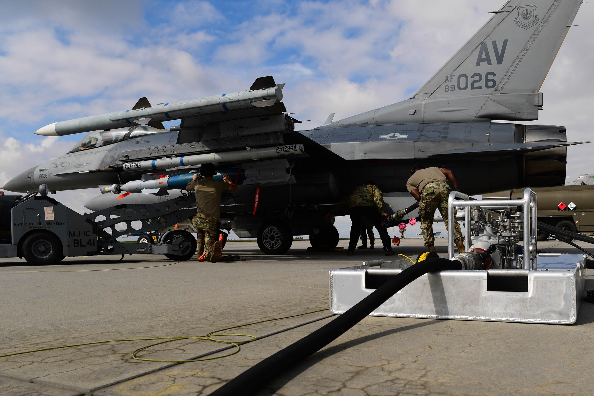 U.S. Air Force Airmen with the 31st Logistics Readiness Squadron use the Versatile Integrating Partner-Nation Equipment Refueling kit during exercise Ample Strike.