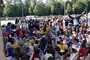 5th grade students at Grafenwoehr Elementary School perform an original piece called “We are Grizzlies”, as a music sampling from “We Will Rock You”, on the drums outside the school during the new school's ribbon-cutting ceremony in Grafenwoehr, Germany, Sept. 12, 2023. Officials from the Department of Defense Education Activity, U.S. Army Corps of Engineers, U.S. Army Garrison Bavaria, 7th Army Training Command and more participated in the ceremony for the new school. (U.S. Army photo by Richard Puckett)