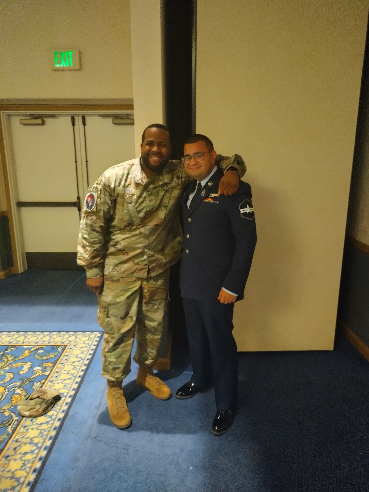 Spc. 3 Freddy Del Toro Soto poses for a photo with his mentor and fellow Guardian, Sgt. Best.
