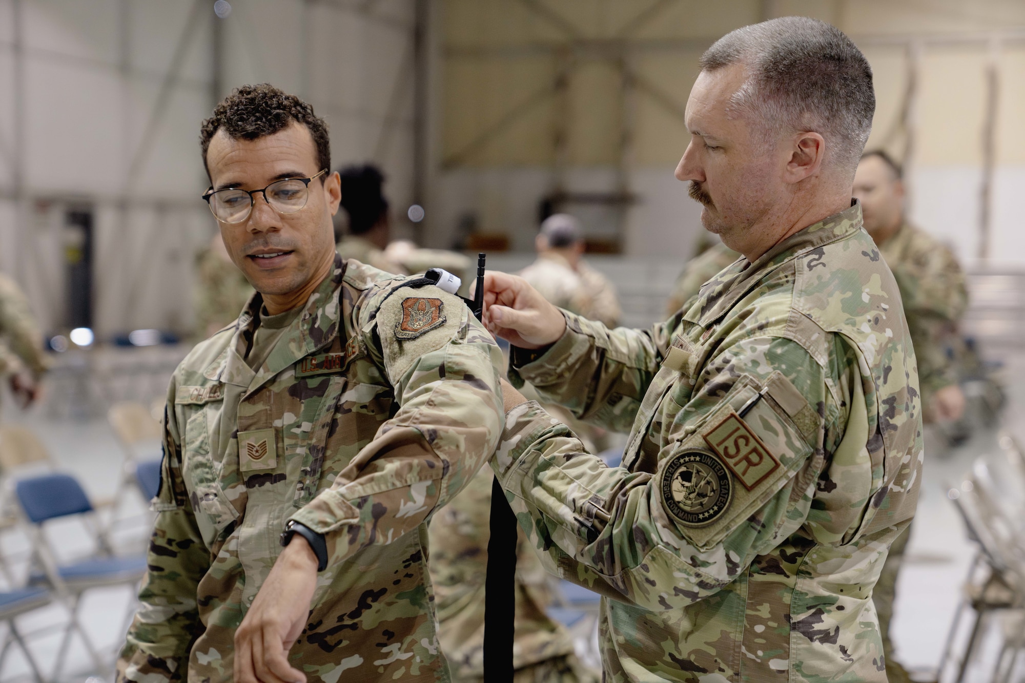 Airmen practice applying tourniquets to one another during Tactical Combat Casualty Care training at Dobbins Air Reserve Base, Ga., Sept. 14, 2023. TCCC is a form of first responder medical training that provides military personnel with the resources and knowledge needed for implementing best medical practices in battlefield trauma care. (U.S. Air Force photo by Master Sgt. Miles Wilson)