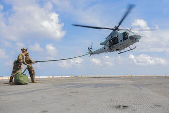 Fast-rope exercise aboard USS Green Bay (LPD 20) in the Pacific Ocean.