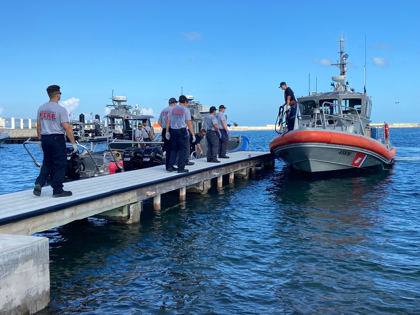 Members of agencies forming the Florida Keys Area Maritime Security Committee completed a full-scale security exercise in the Port of Key West, Thursday.    


The exercise focused on a simulated a mass rescue operation in coordination with a local passenger ferry.  


During the exercise, agency members practiced rescue and recovery of people in the water, transport, and care of those who were critically injured, accounting for all brought ashore, verifying security increases at local waterfront facilities, and crisis communications.