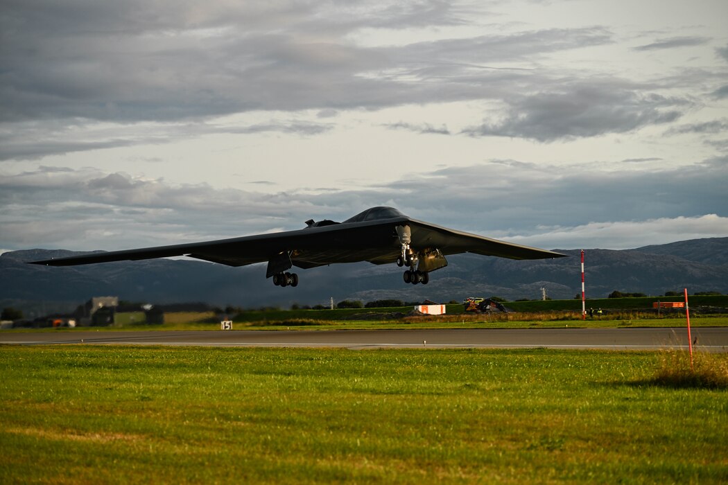 A B-2 Spirit assigned to Whiteman Air Force Base, Mo., takes off