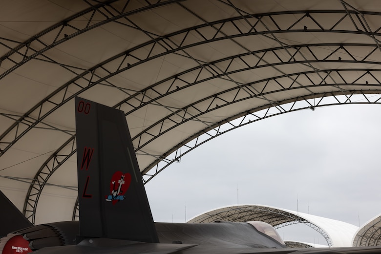 A U.S. Marine Corps F-35C Lightning II with Marine Fighter Attack Squadron (VMFA) 311, Marine Aircraft Group 11, 3rd Marine Aircraft Wing, is parked under hanger at Marine Corps Air Station Miramar, California, Sept. 15, 2023