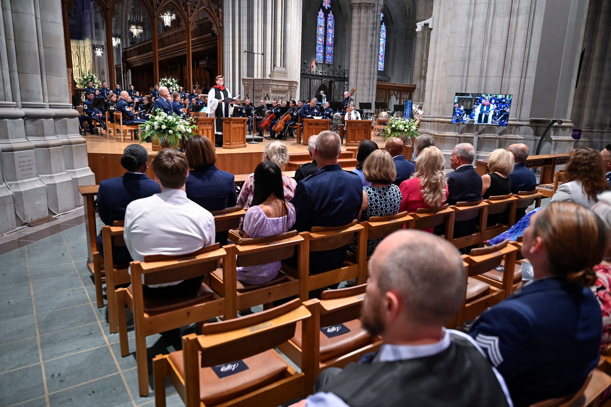 Rev. Ann Ritona, bishop suffragan elect for armed forces and federal ministries, speaks during a Department of the Air Force worship service at Washington National Cathedral in Washington, D.C., Sept. 10, 2023. (U.S. Air Force photo by Eric Dietrich)