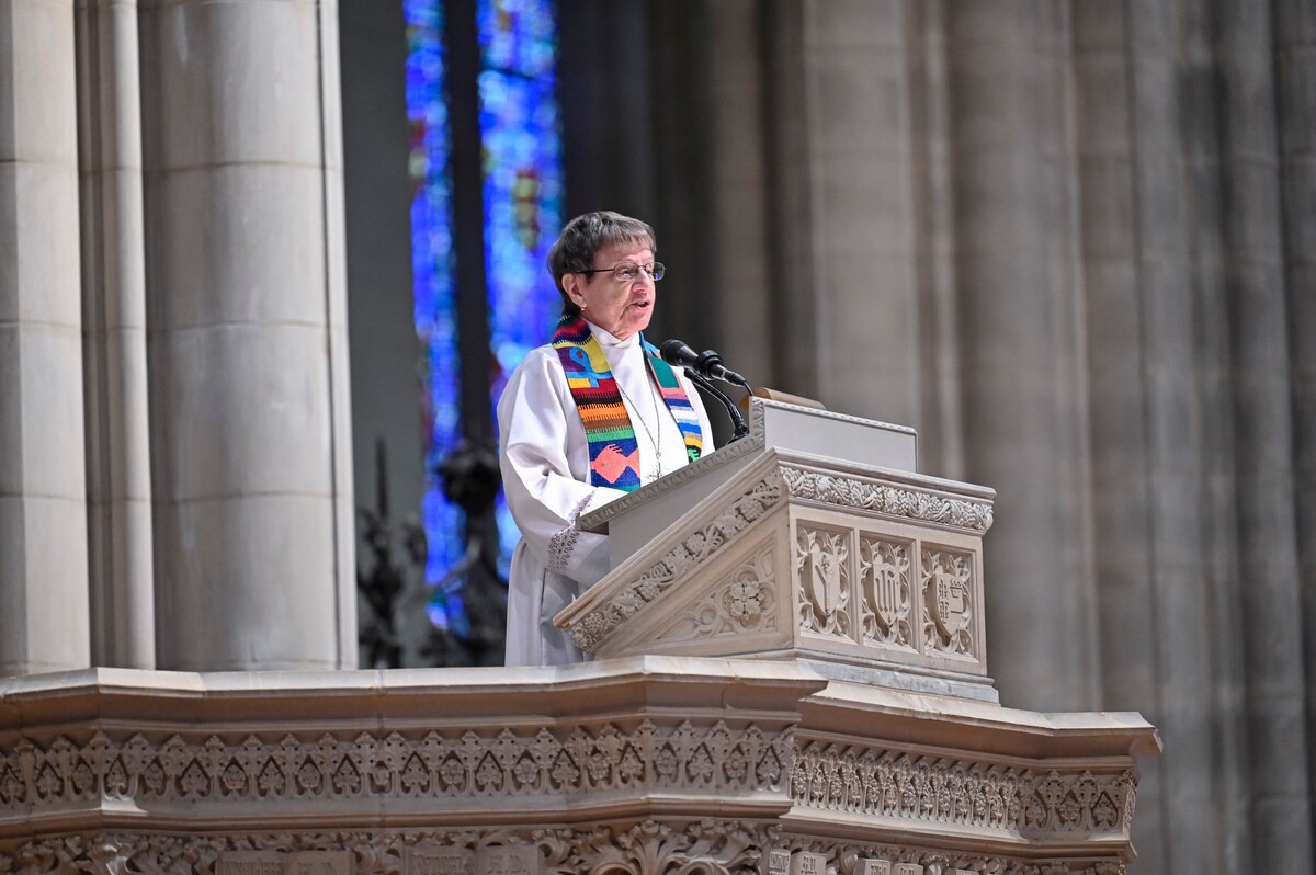 Retired chaplain Maj. Gen. Lorraine Potter speaks during a Department of the Air Force worship service at Washington National Cathedral in Washington, D.C., Sept. 10, 2023. (U.S. Air Force photo by Eric Dietrich)