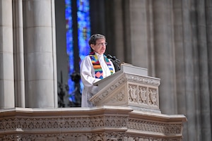 The Air Force Band performs during a Department of the Air Force worship service at Washington National Cathedral in Washington, D.C., Sept. 10, 2023. (U.S. Air Force photo by Eric Dietrich)