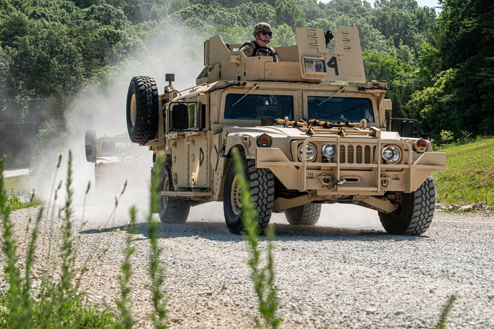 Airmen from the Kentucky Air National Guard’s 123rd Civil Engineer Squadron conduct tactical convoy operations during a training exercise in Shepherdsville, Ky., June 2, 2023. The purpose of the training was to promote multi-capable Airmen by training them on skills outside of their primary jobs. (U.S. Air National Guard photo by Tech. Sgt. Joshua Horton)