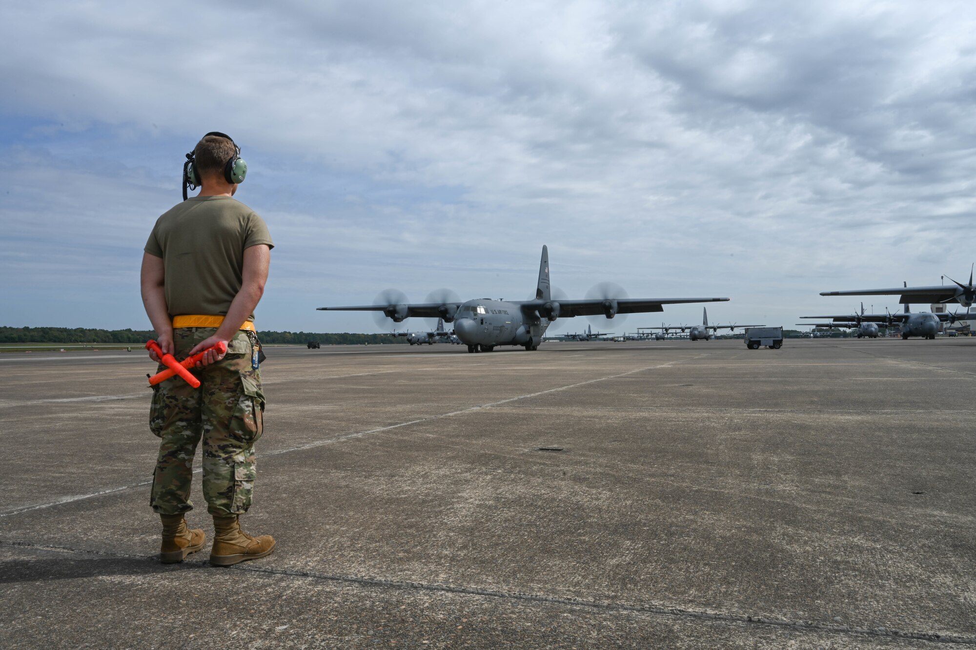 An Airman stands on the flightline.