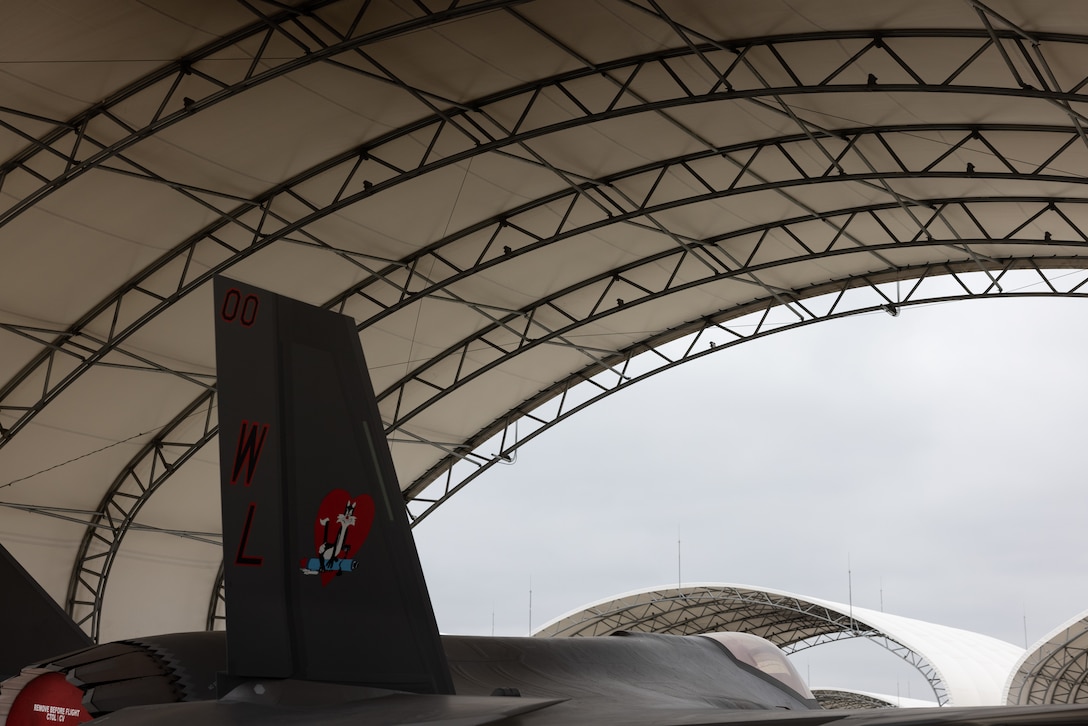 A U.S. Marine Corps F-35C Lightning II with Marine Fighter Attack Squadron (VMFA) 311, Marine Aircraft Group 11, 3rd Marine Aircraft Wing, is parked under hanger at Marine Corps Air Station Miramar, California, Sept. 15, 2023. VMFA-311, the Marine Corps’ second fleet squadron to operate the F-35C Lightning II, is declared “Safe for Flight”. The Safe for Flight certification means that VMFA-311, MAG-11, 3rd MAW, has the maintenance programs, processes, and trained Marines in place to independently conduct flight operations. (U.S. Marine Corps photo by Lance Cpl Samantha Devine)