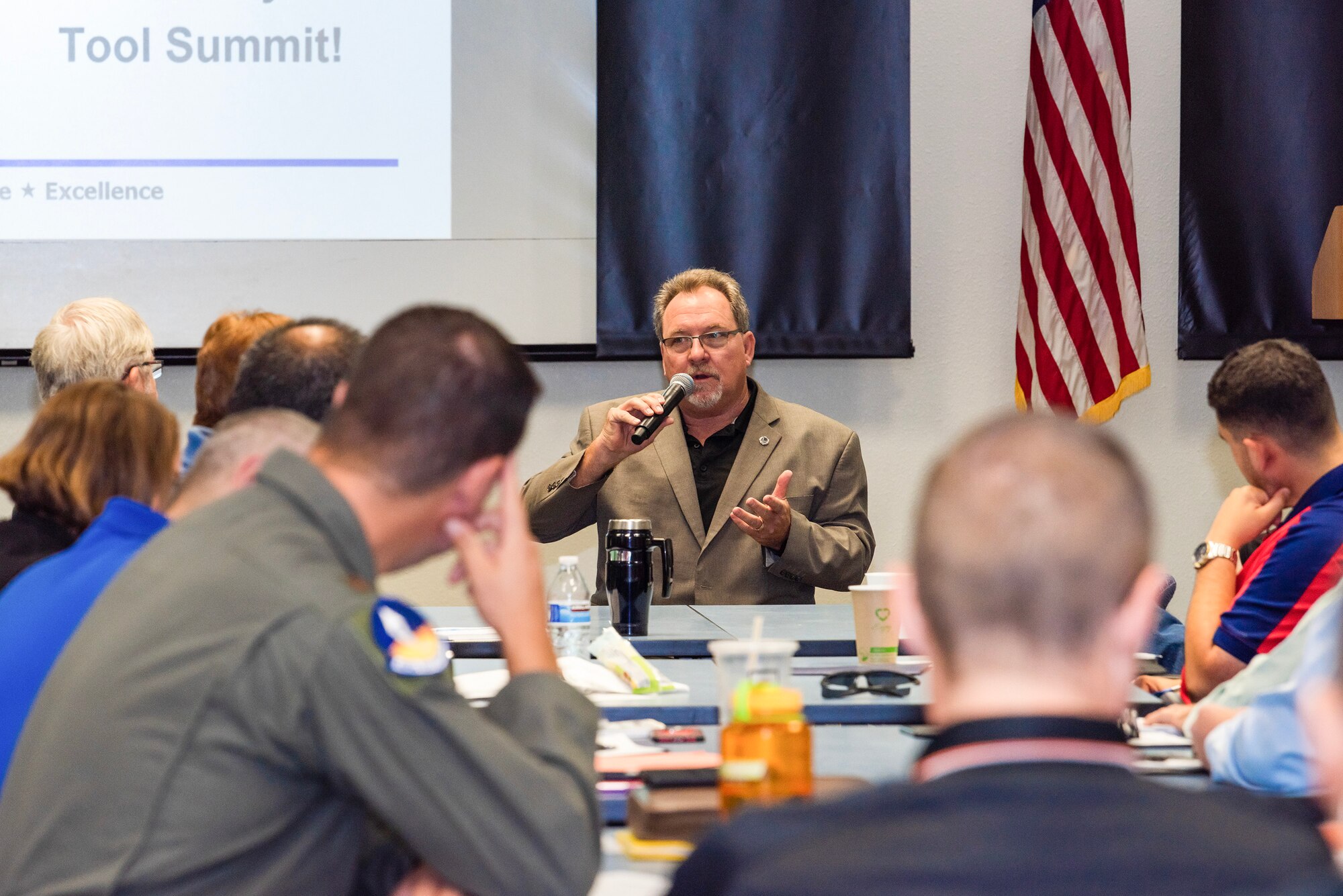 Dan Osburn, 412th Test Wing Technical Director, provides remarks during the first-ever Data Analysis Tool Summit on Edwards Air Force Base, California, Sept. 12-13. The summit featured presentations from a mix of teams and technical disciplines to foster discussions on the current and future state of data analysis tools and scalable/shareable developments in all things data analysis. (Air Force photo by Lindsey Iniguez)