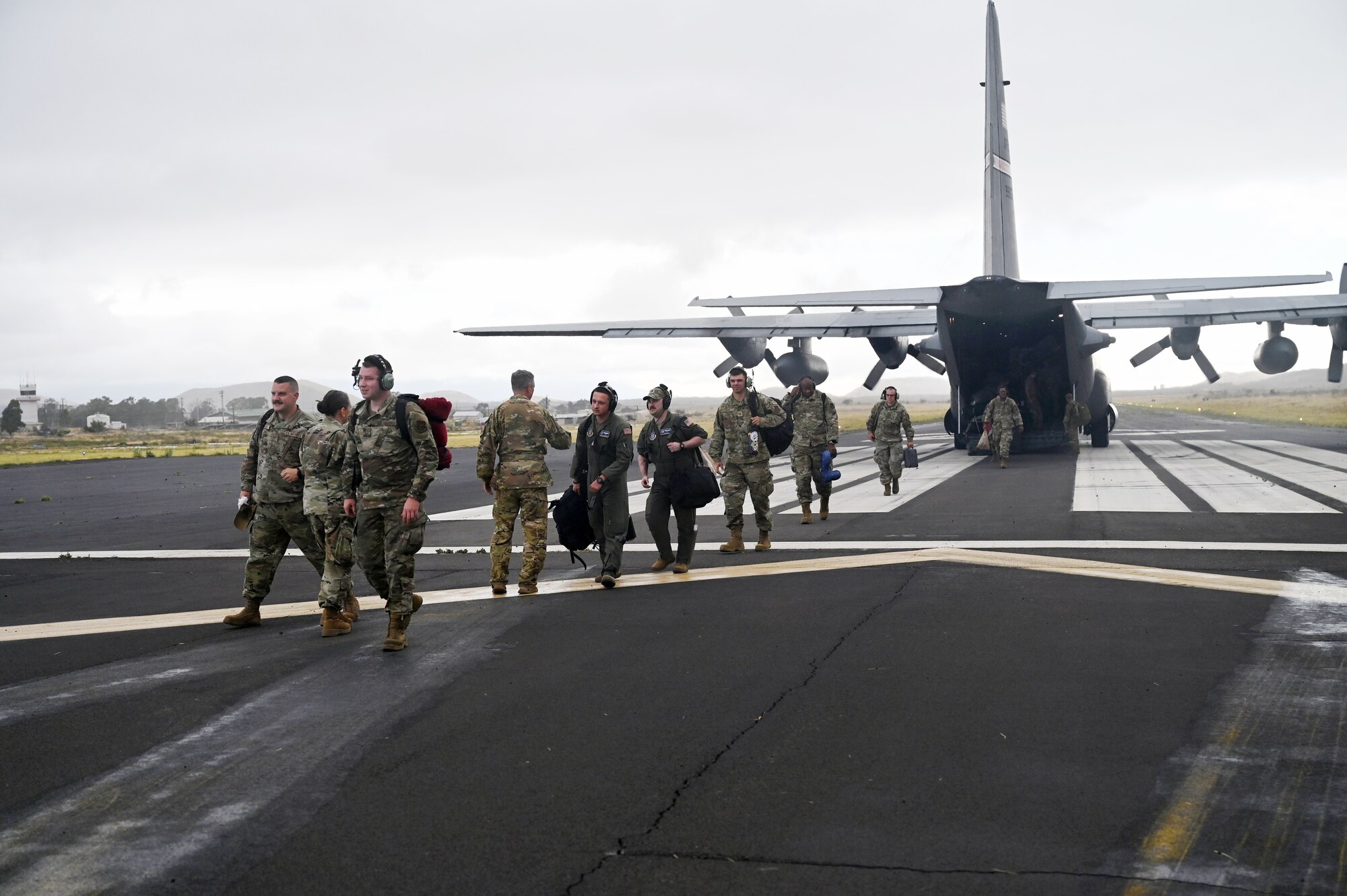 C-130H Hercules from the 910th Airlift Wing landed at the Bradshaw Army Air Field dropping off cargo and passengers for the Rally in the Pacific exercise.