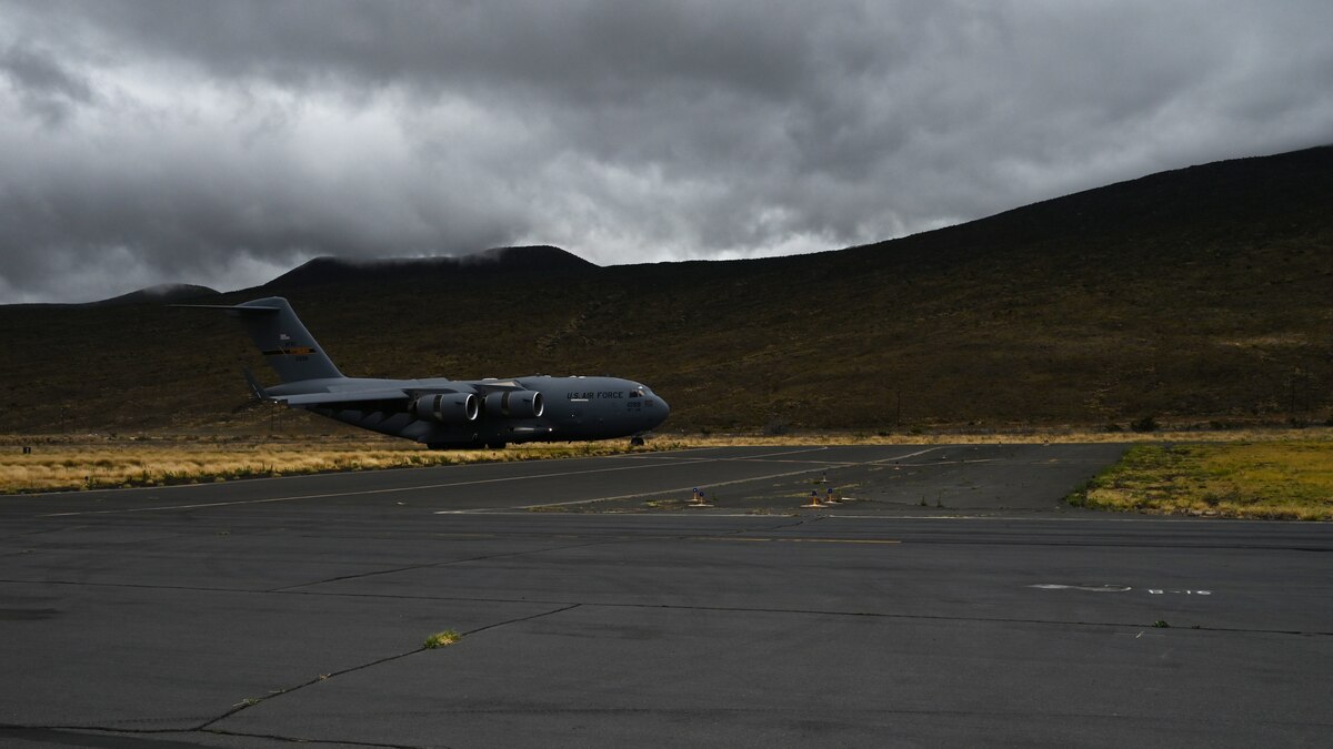 C-17 Globemaster from the 911th Airlift Wing landed at the Bradshaw Army Air Field dropping off cargo and passengers for the Rally in the Pacific exercise.