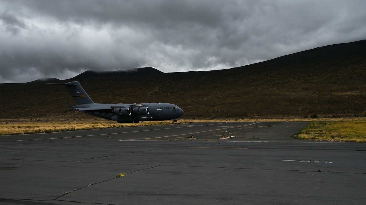 C-17 Globemaster from the 911th Airlift Wing landed at the Bradshaw Army Air Field dropping off cargo and passengers for the Rally in the Pacific exercise.