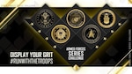 Armed Force Series Challenge medal graphic. Lower right reads Display Your Grit #RunWithTheTroops