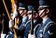 U.S. Air Force Honor Guard stand at attention while the national anthem plays during the Joint Base McGuire-Dix-Lakehurst Air Force ball at Atlantic City, N.J., on Sept. 16, 2023. This event is in celebration of the 76th birthday of the U.S. Air Force. (Photo by Airman 1st Class Aidan Thompson)